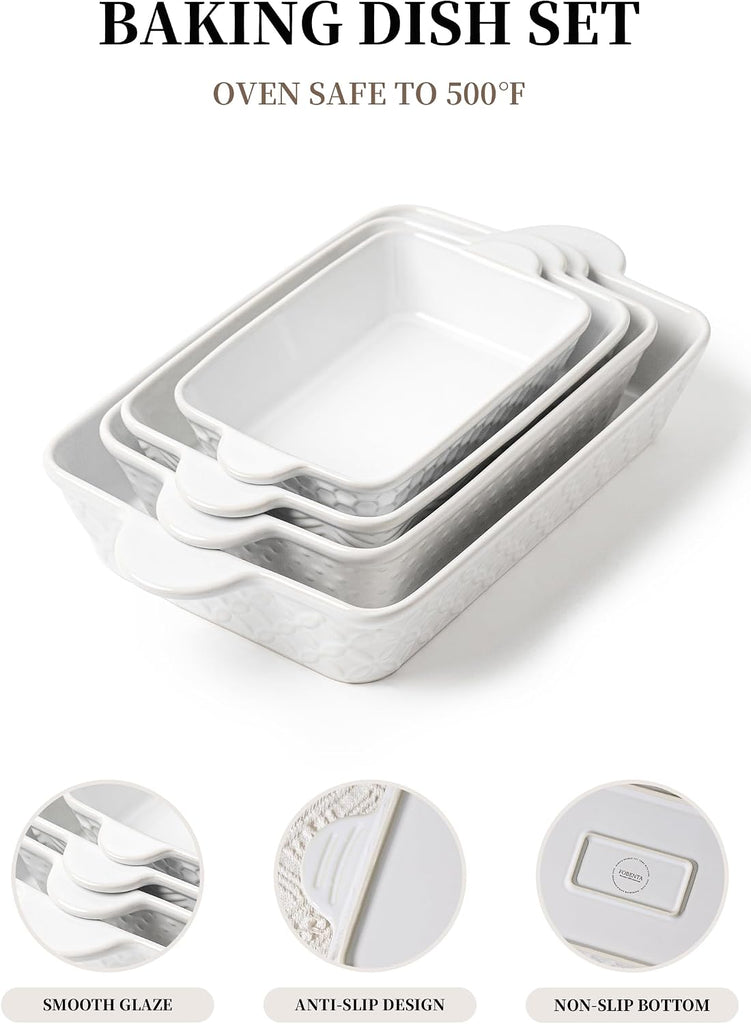 Casserole Dishes for Oven - Ceramic Bakeware Sets of 4, Rectangular Deep Dishes with Handles, Lasagna Pans Cooking &