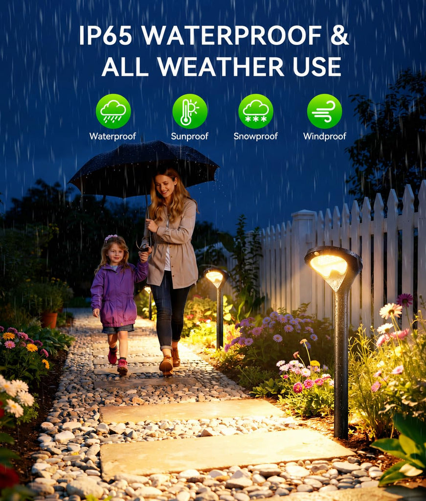 Solar Pathway Lights Outdoor with Motion Sensor, 6 Pack Security Solar Garden Lights, Bright LEDs, Larger Glass