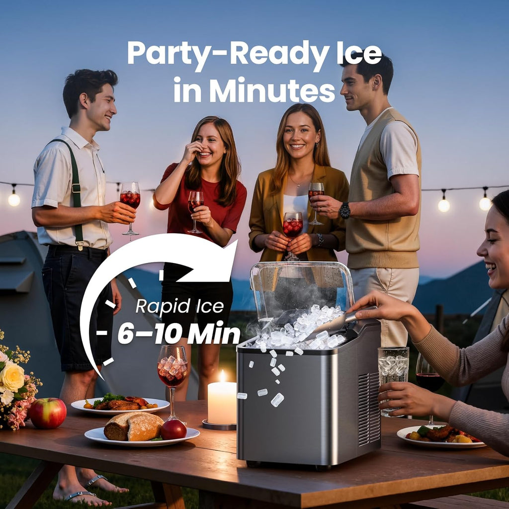 Nugget Ice Maker Countertop, Fast 35lbs/24H Sonic Pebble Ice Machine, Self-Cleaning Anti-Scale System, Stainless