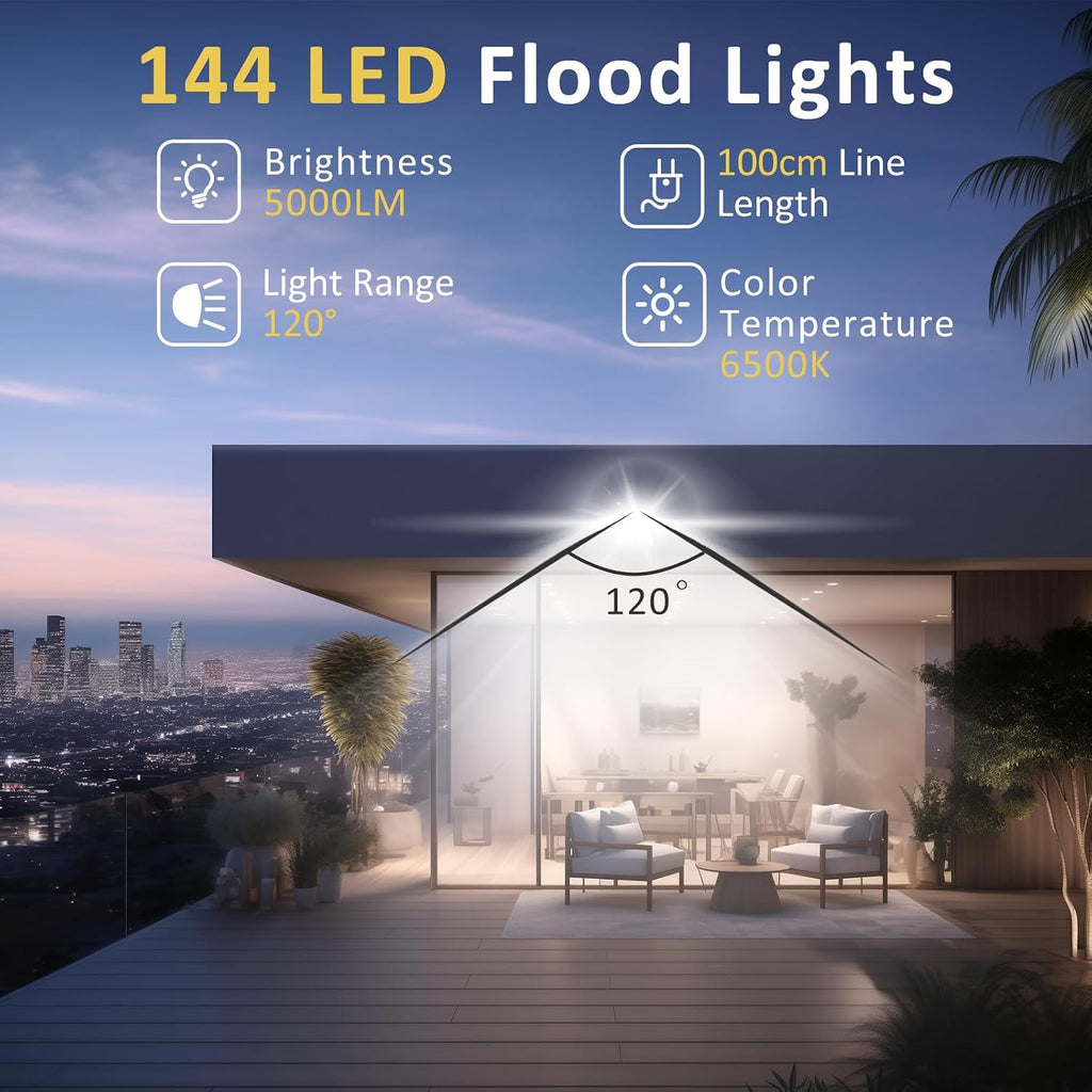 100W LED Flood Light Outdoor, 10000LM Super Bright Floodlight Outside Work Lightwith Plug, 6500K Daylight White LED