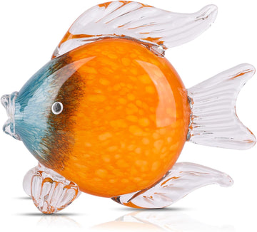 Large Glass Fish Figurines Hand Blown Glass Fish Statue and Sculpture Home Decor, Murano Animal Tropical Sea Glass