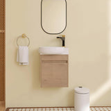 16-Inch Floating Bathroom Vanity with Sink, Wall-Mount Single Vanity with Soft-Close Door and White Ceramic Top for Small Spaces