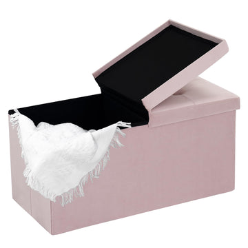 30 Inches Storage Ottoman Bench with Flipping Lid, Velvet Foldable Storage Footrest, Ottoman with Storage Holds up to
