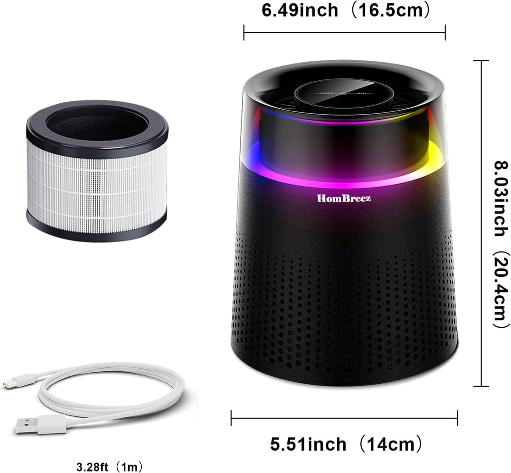 Air Purifiers for Bedroom, H13 True HEPA Air Purifier for Dorm Home Office, Quiet Air Cleaner with C