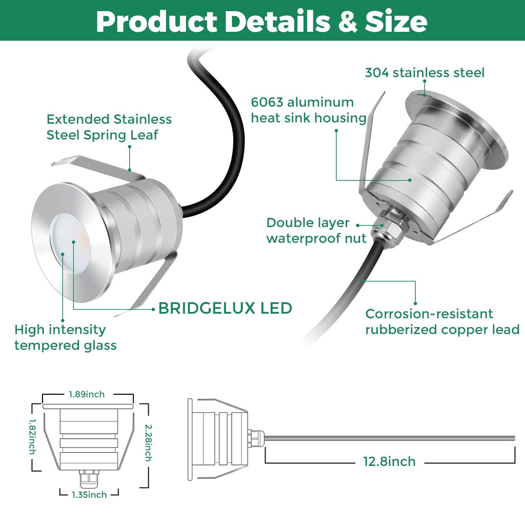 Outdoor Recessed LED Lights, 3 Watt Soffit & Deck Riser Lighting Flush Mount, 12V-24V Low Voltage Landscape In Ground