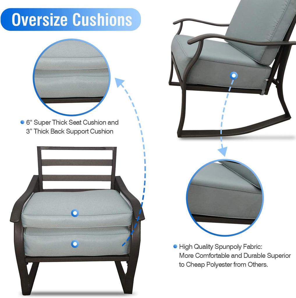 Casualstay Patio Chair Set of 2 Rocking Chairs with Comfortable Super Thick Back&seat Cushion,Durable Steel Frame