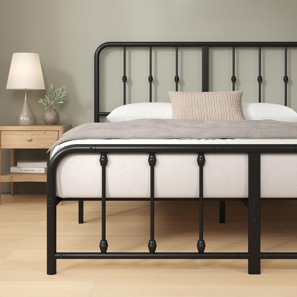Leonardo Metal Platform Bed Frame, Victorian Spindle Style Headboard and Footboard, Heavy Duty Bed Base