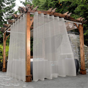 Waterproof Sheer Outdoor Curtains 2 Panels | Wide Grommet Privacy Indoor Voile Curtains