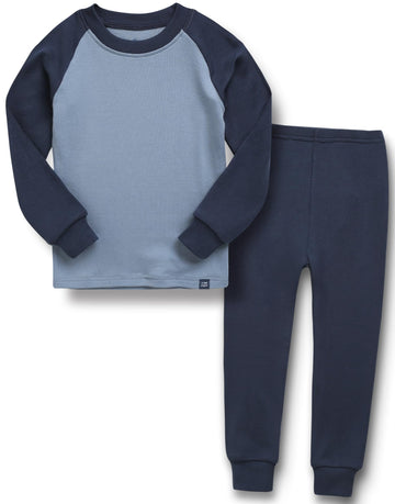 Kids Toddler Long Sleeve Modal Sleepwear Pajamas 2pcs Set Modalraglan Navy&Powderblue XL