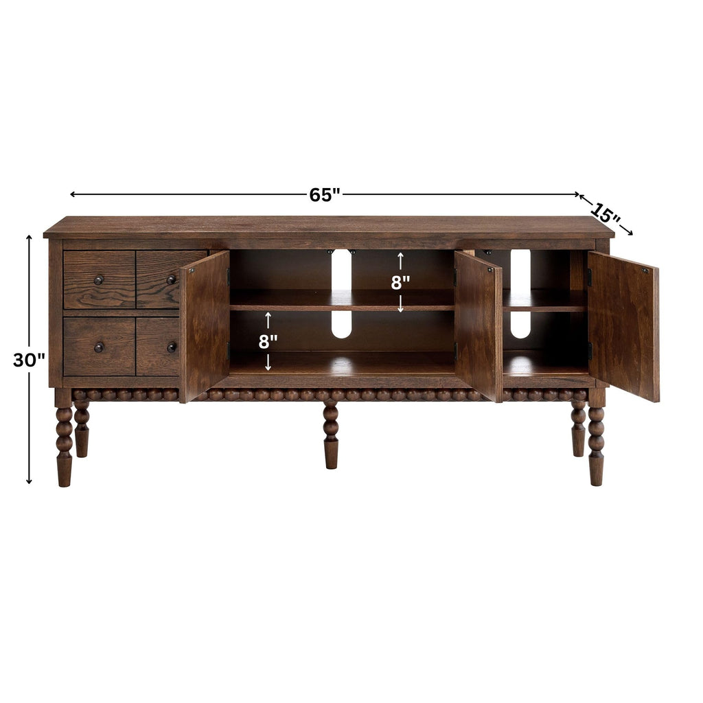 65" TV Entertainment Console, Buffet Cabinet, Cocoa Brown