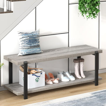 Entryway Bench, Vintage Wood and Metal Shoe Bench Front Door Entrance, Farmhouse Indoor Shoe Storage Bench Seat