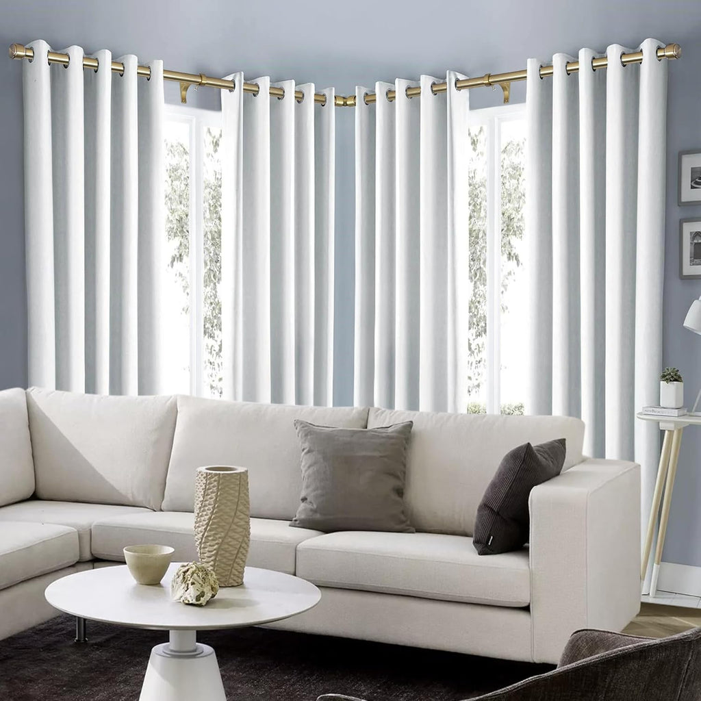 Antique Bronze Corner Window Curtain Rods with Aluminum End Cap Finials and Brackets, 1 Inch Diameter Bay Window