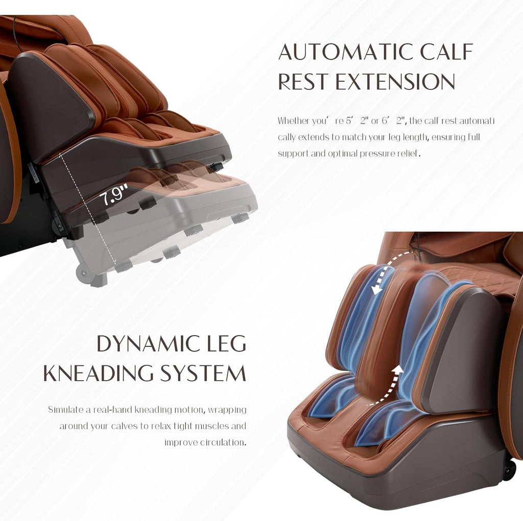 3D Massage Chair, Full Body Massage Chair, Zero Gravity Recliner w/Dynamic Leg Kneading System, 53.14" SL Track