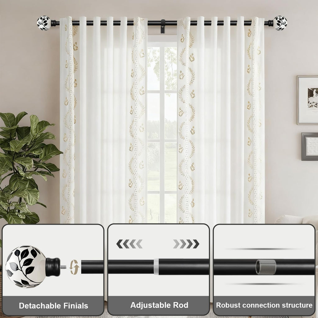 Ceramic Black Curtain Rods for Windows Heavy Duty 1" Diameter iron