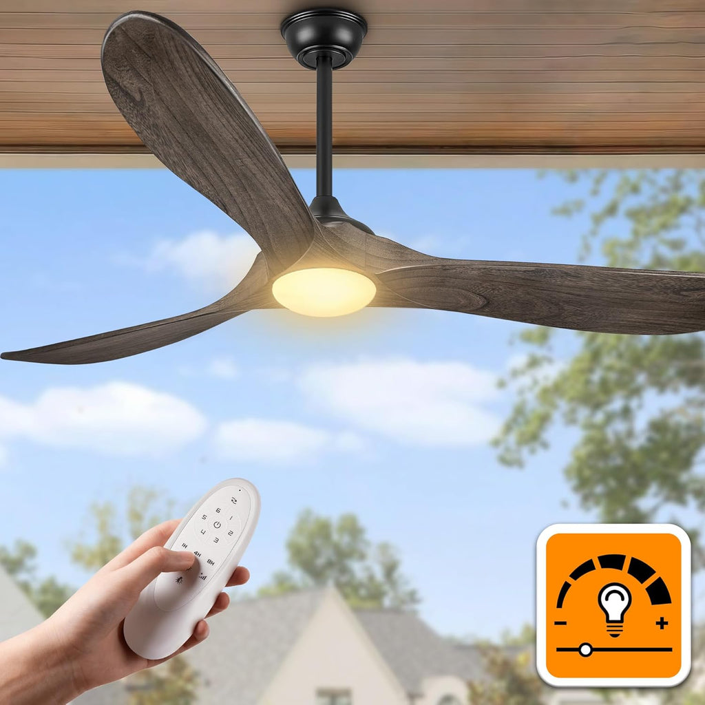 Inspired Maverick Style 52 Inch Farmhouse Rustic Ceiling Fans with Lights, Dimmable Solid Wood Outdoor Ceiling Fan with Light and Remote Control 3 Blades Propeller Ceiling Fans for Patios Indoor Bedroom, Deep Brown A101-B0F93YGG7L