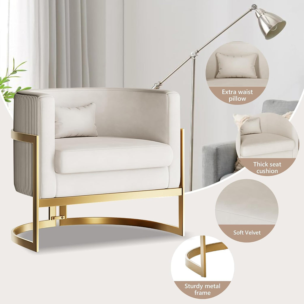 Velvet Accent Chair Modern Barrel Chair with Gold Legs Upholstered Armchair Living Room Sofa Chair Club Side Chairs