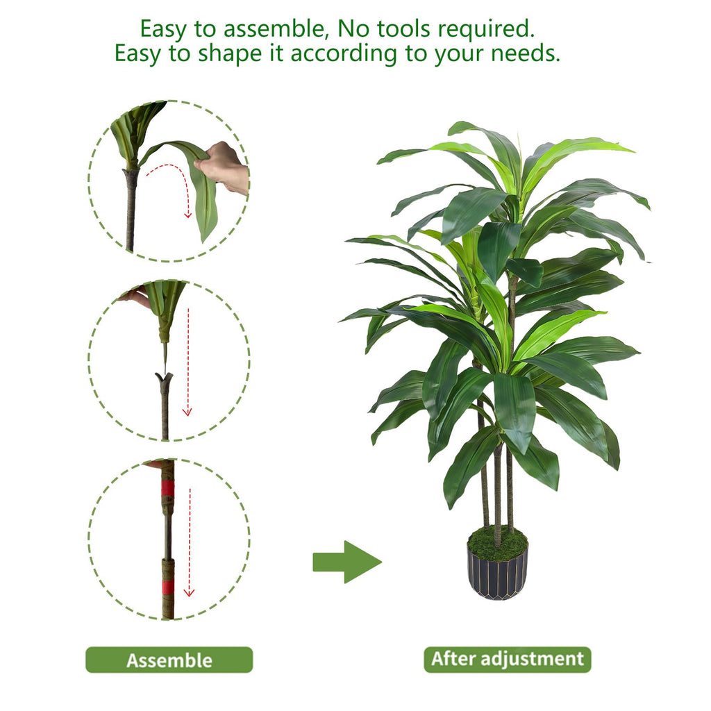 4FT (48 Inch) Faux Dracaena Tree with Black Pot:Tall Artificial Floor Plant