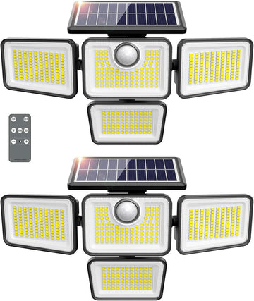 4500LM Solar Lights Outdoor, 4 Adjustable Heads Motion Sensor Lights, 3 Modes, 6500K, IP65 Waterproof Solar Security