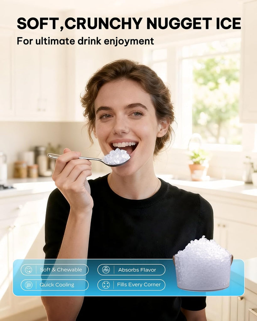 Nugget Ice Maker Countertop, Pebble Ice Makers with Crushed Soft Chewable Ice, 33lbs Per Day with Scoop, Pellet