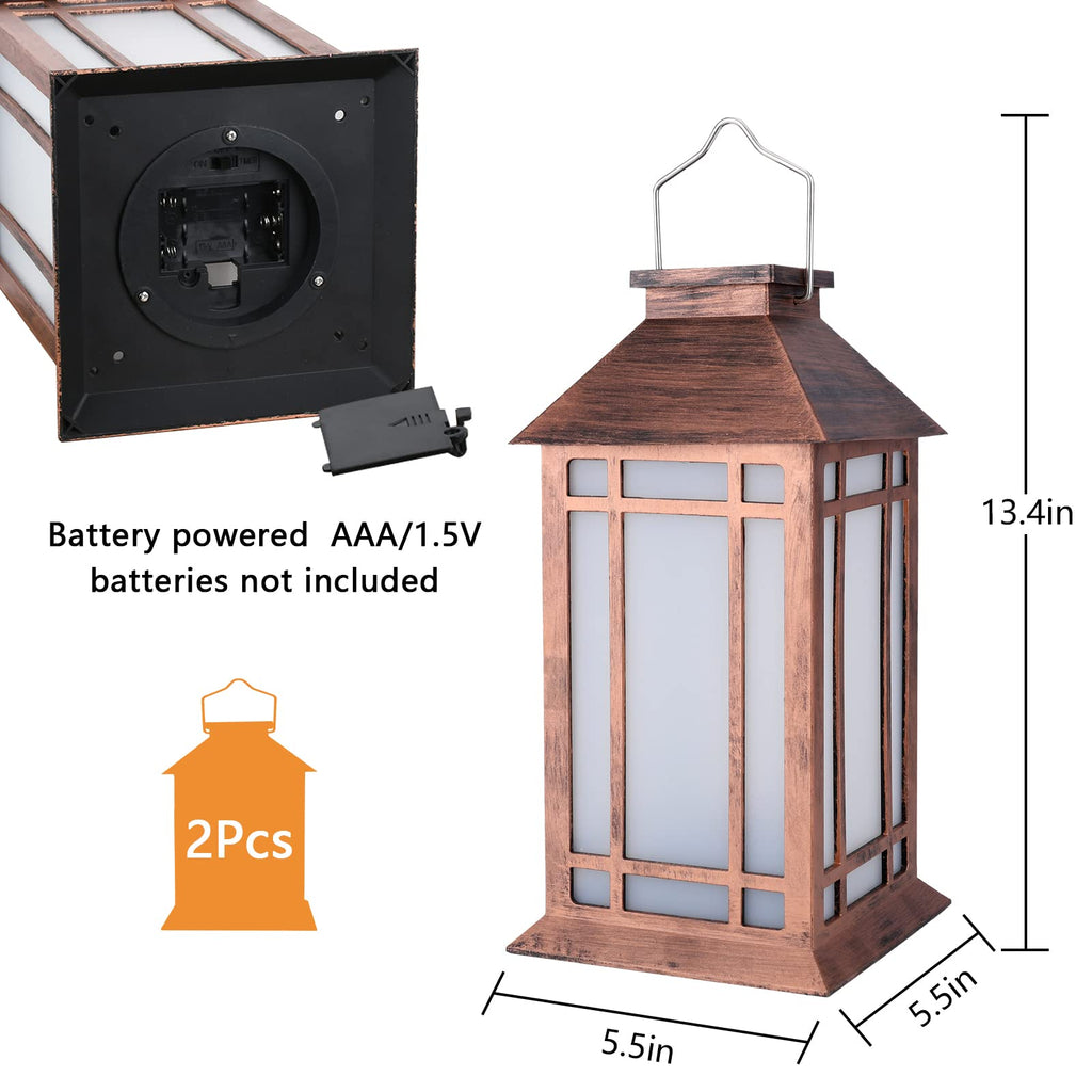 13 Inch Outdoor Decorative Lanterns with LED Candle Timer 2 Pack Brown