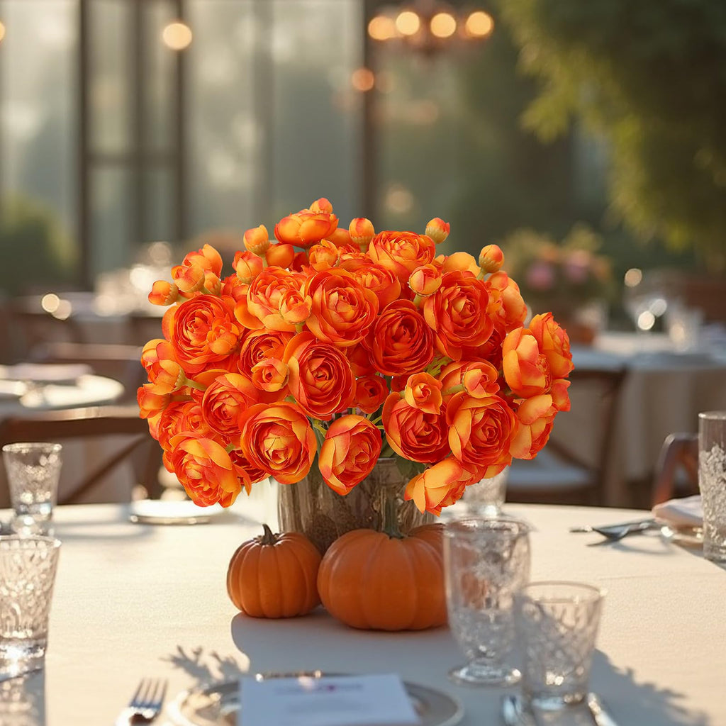5 Bouquets Orange Ranunculus Artificial Flowers