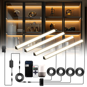 Black Shelf Lights, LED Bookcase Lighting Compatible with Alexa, WiFi Dimmable 2700K Under Shelf Lighting