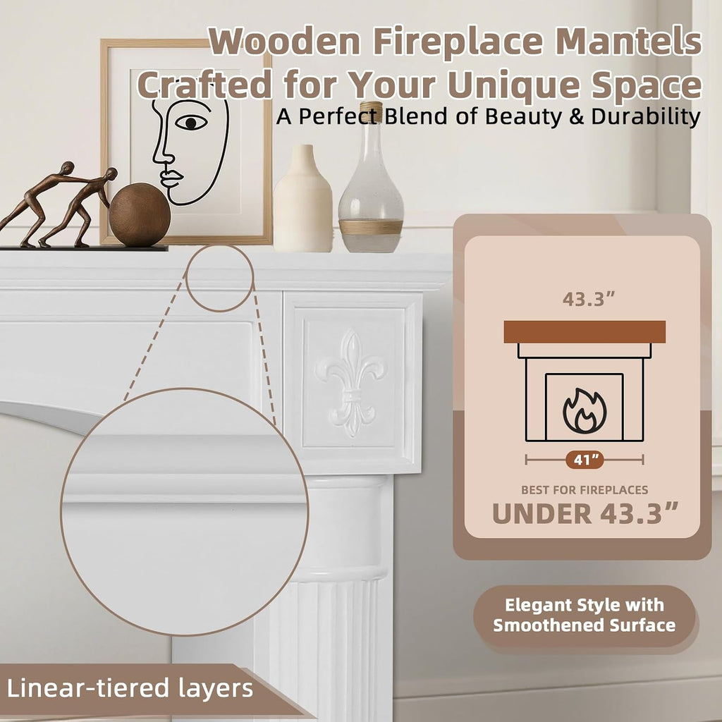 Modern White Freestanding Surround - Waterproof, Anti-Tipping Premium MDF Mantel with Leg for Electric Fireplace
