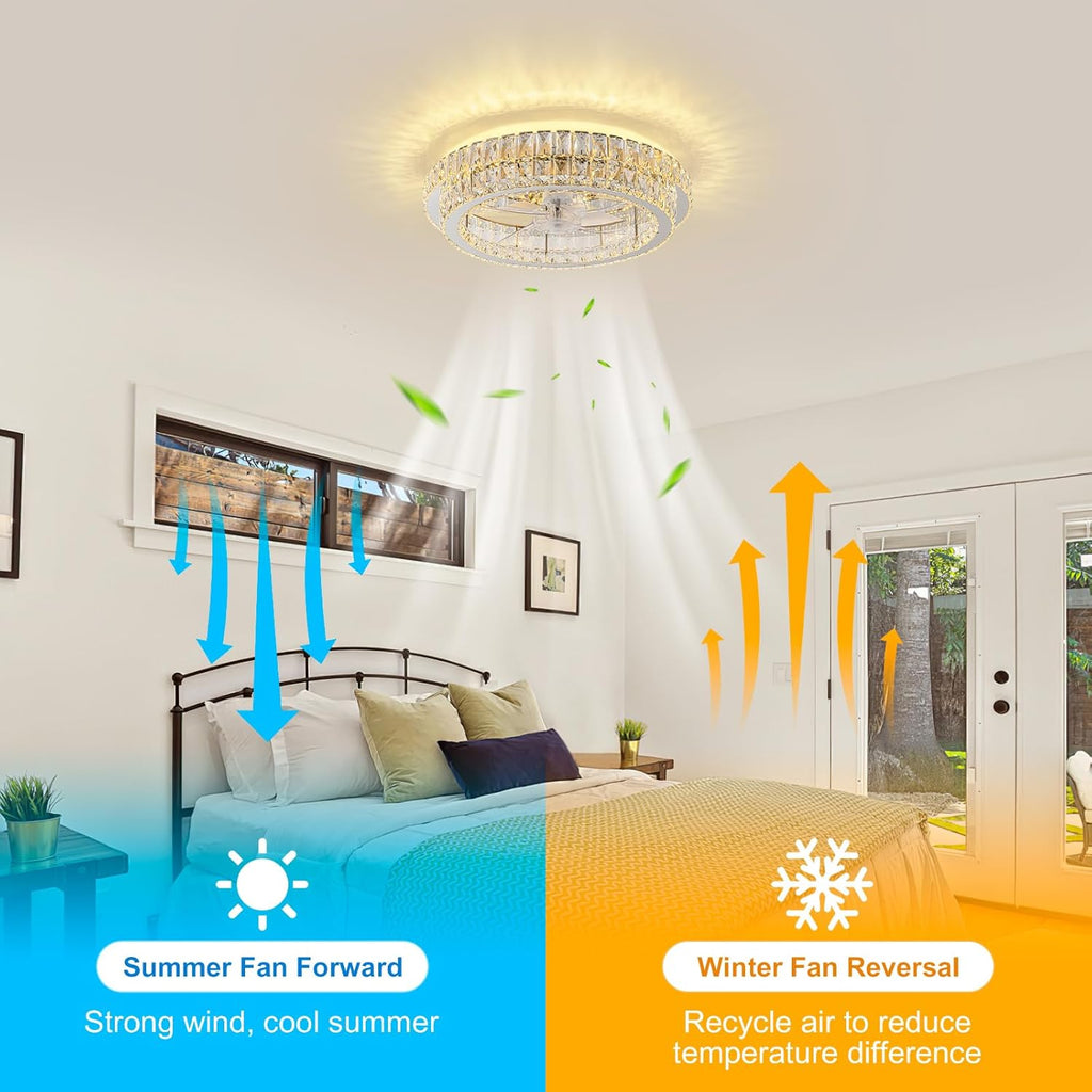 Fandelier Ceiling Fan with Lights and Remote Control Dimmable Crystal Ceiling Fan LED 3 Color 6 Speeds Chandelier Fan