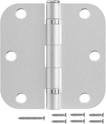 Brushed Nickel Door Hinges 12 Pack 3.5 Inch 5/8" Radius Round Satin Nickel Interior Ball Bearing Hinges with 5/8"