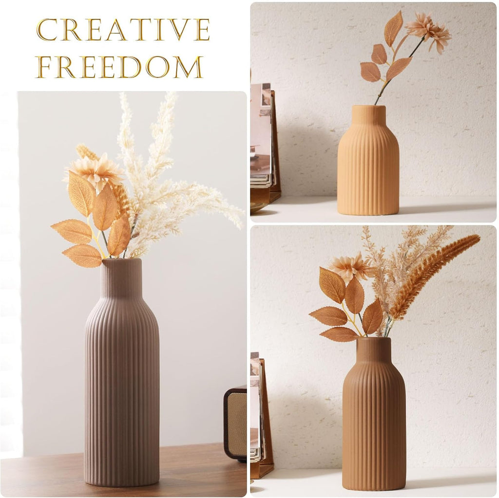 Ceramic Vase Set of 3 - Handcrafted Ceramic Vases Decor & Shelf - Modern Farmhouse Decor Decorative Objects for