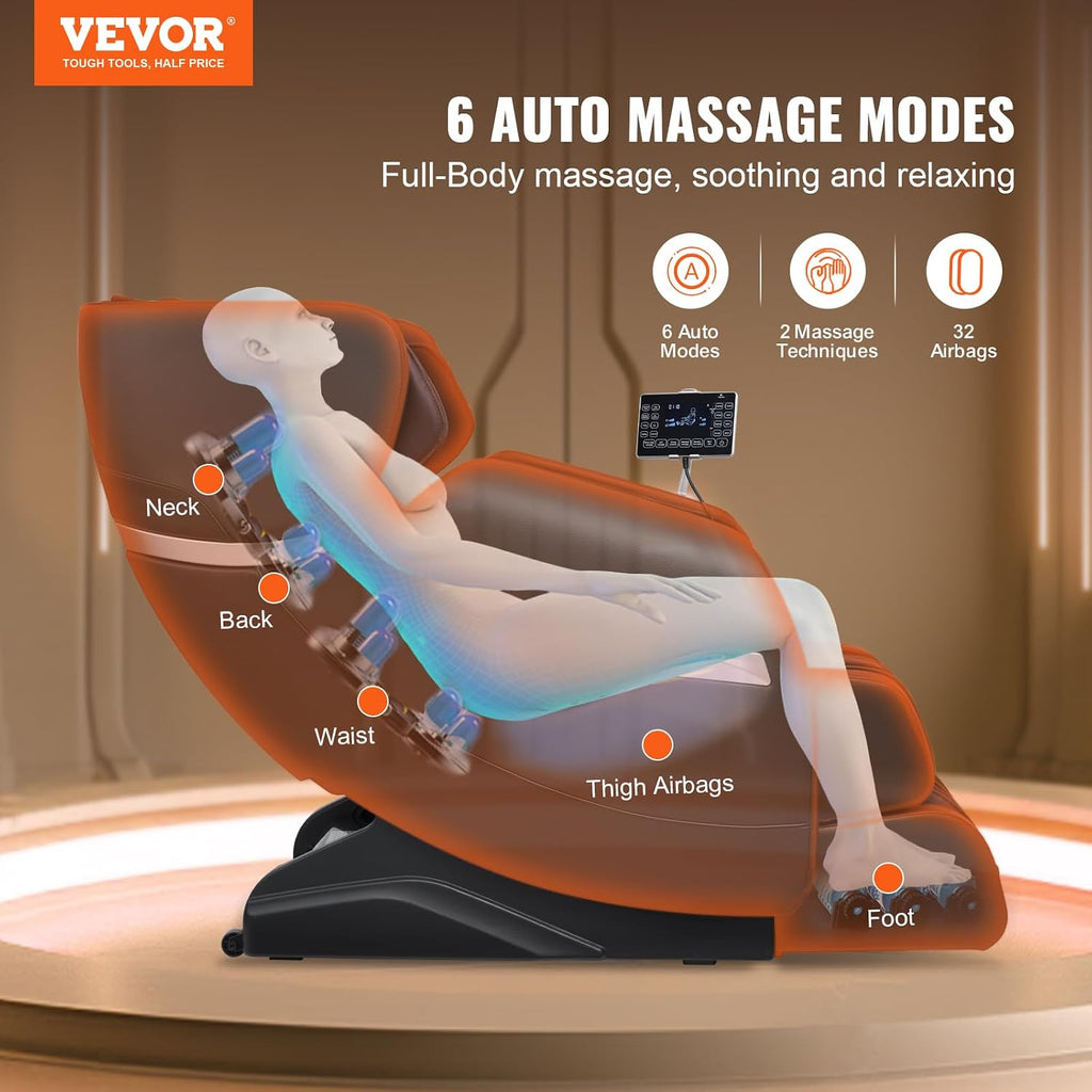 Massage Chair - Full Body Zero Gravity Recliner with Multi Auto Modes, 3D Shiatsu, Heating, Bluetooth Speaker