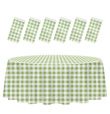 6 Pack Sage Green Gingham Tablecloth Disposable 84 x 84 Inch Sage Green and White Plaid Plastic Table Cover