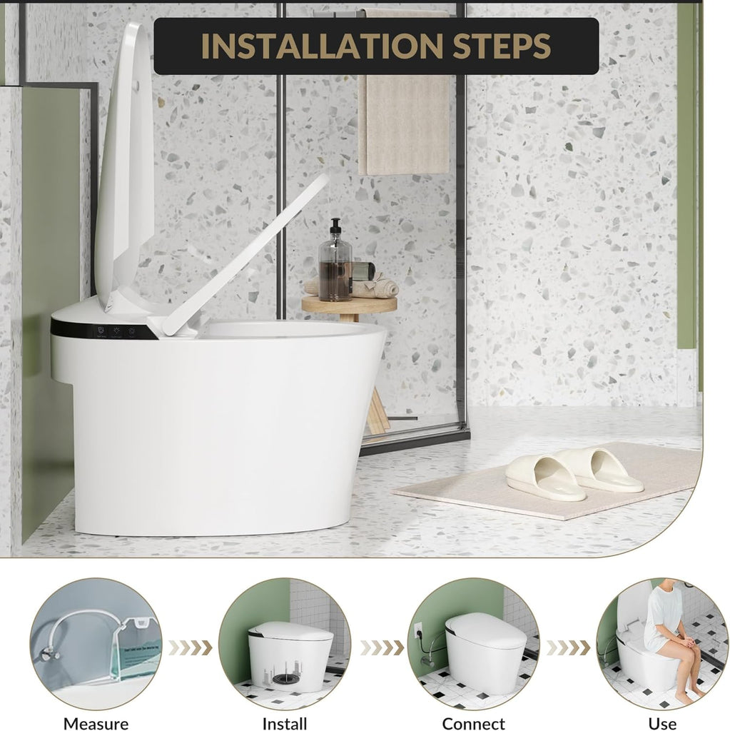 Smart Toilet with Auto-Flush & Heated Seat - Foot Sensor, Nightlight, Modern One-Piece Design