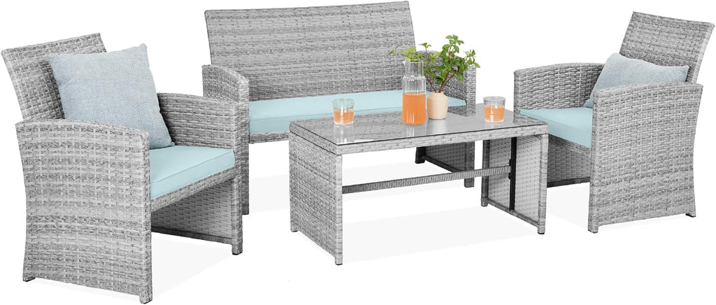 Best Choice Products 4-Piece Outdoor Wicker Patio Conversation Furniture Set for Backyard w/Coffee Table