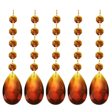 Teardrop Crystal Chandelier, 5 Pack 135mm Length Prisms Part Dark Amber