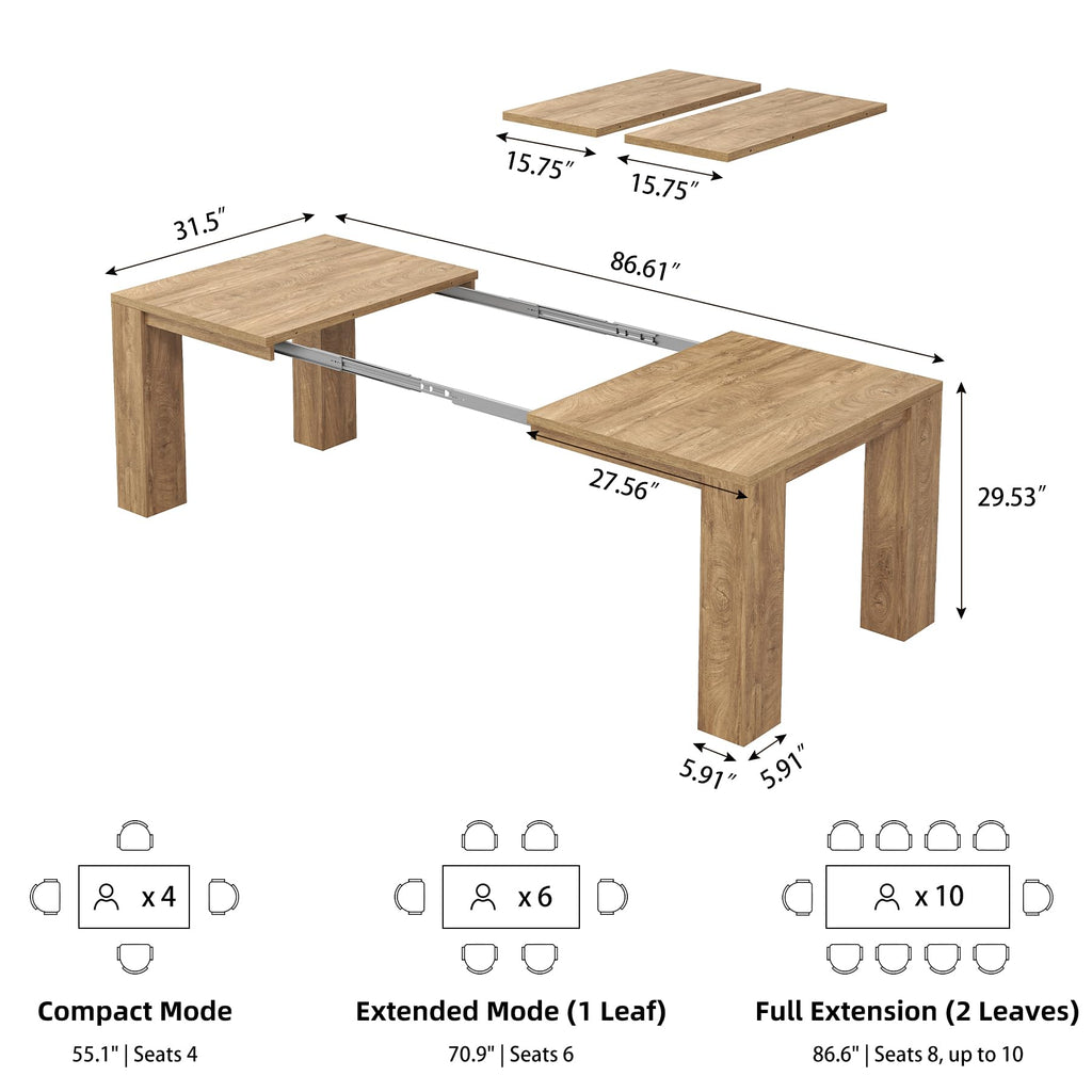 Extendable Dining Tables for 4-10, Modern Farmhouse Kitchen Table