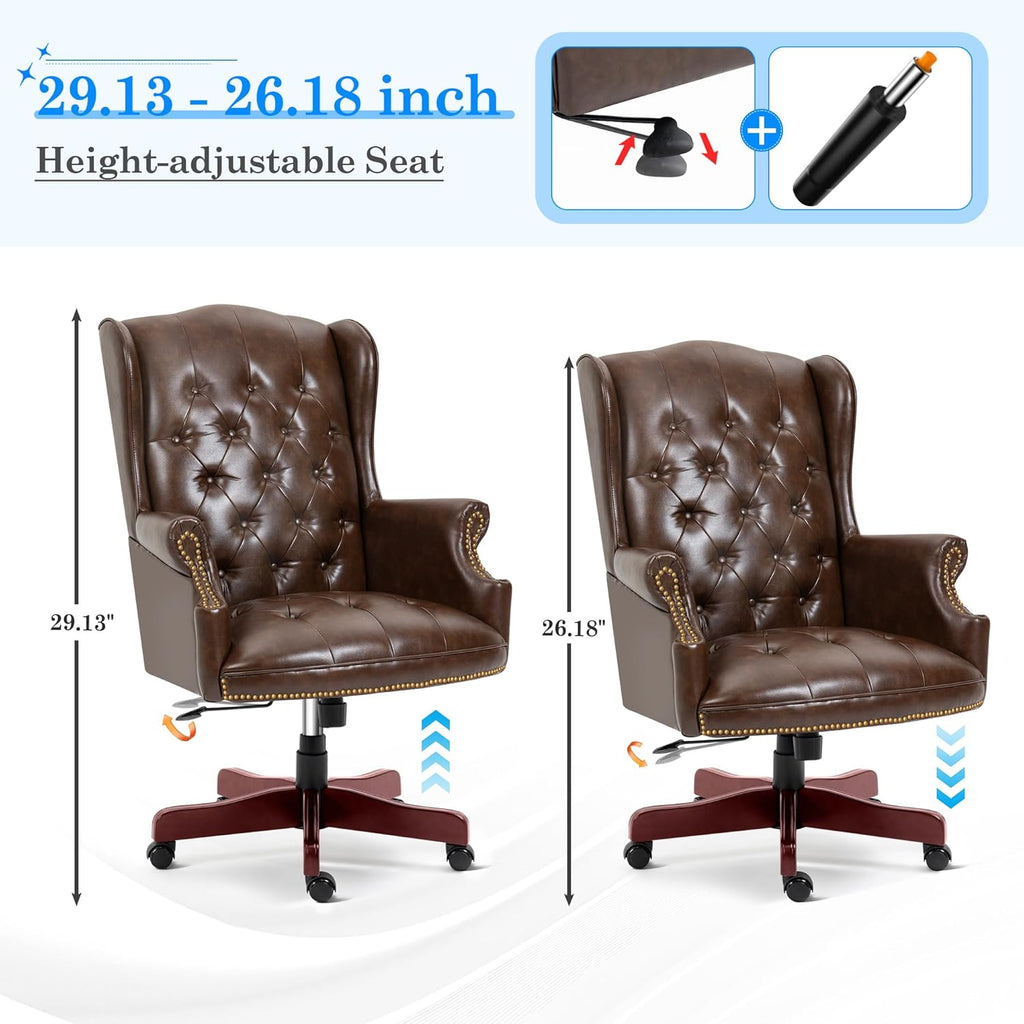 Big and Tall Executive, Ergonomic 360° Swivel Recliner Chair, Retro Brown Faux Leather Home Office Desk Chairs