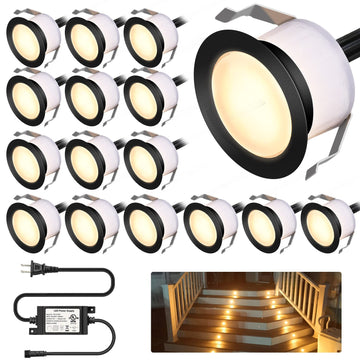 LED Deck Light Kits Warm White, 1.22" Recessed Step Light 16 Pack