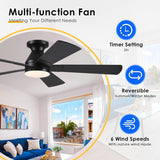 Black Ceiling Fans with Lights - 52In Flush Mount Ceiling Fan Light with Remote, 3CCT Dimmable and 6 Wind Speeds, Modern Low Profile Fan Light for Indoor Bedroom, Covered Outdoor A101-B0DTD3YZKT