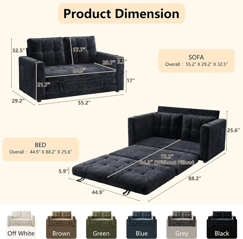 Convertible Sofa Bed, Folding Sofa Bed 2 in1 Pull Out Loveseat Sleeper Sofa, Floor Sofa Bed Folding Couch Bed with