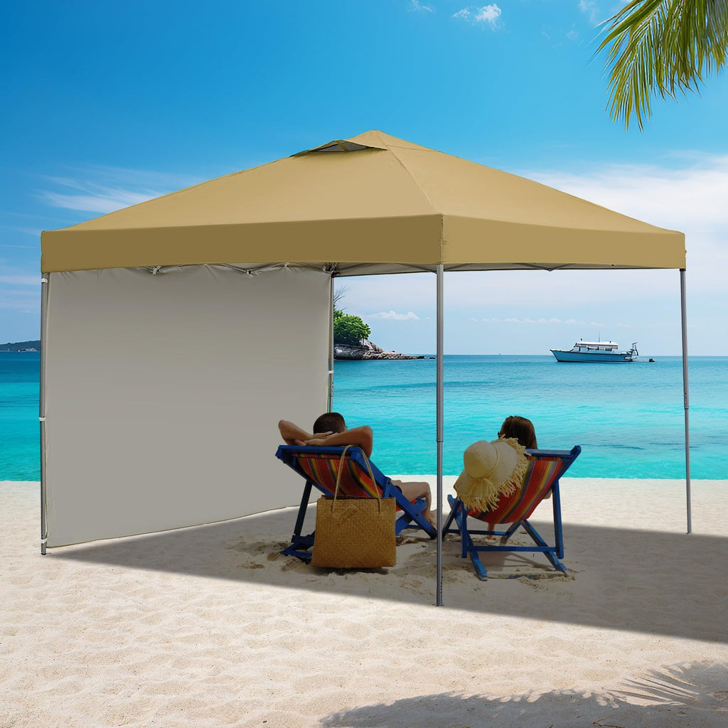 10'x10' Pop Up Canopy Tent, Portable Gazebo, Easy Up Outdoor Canopy for Events, Parties, Camping, Brown.