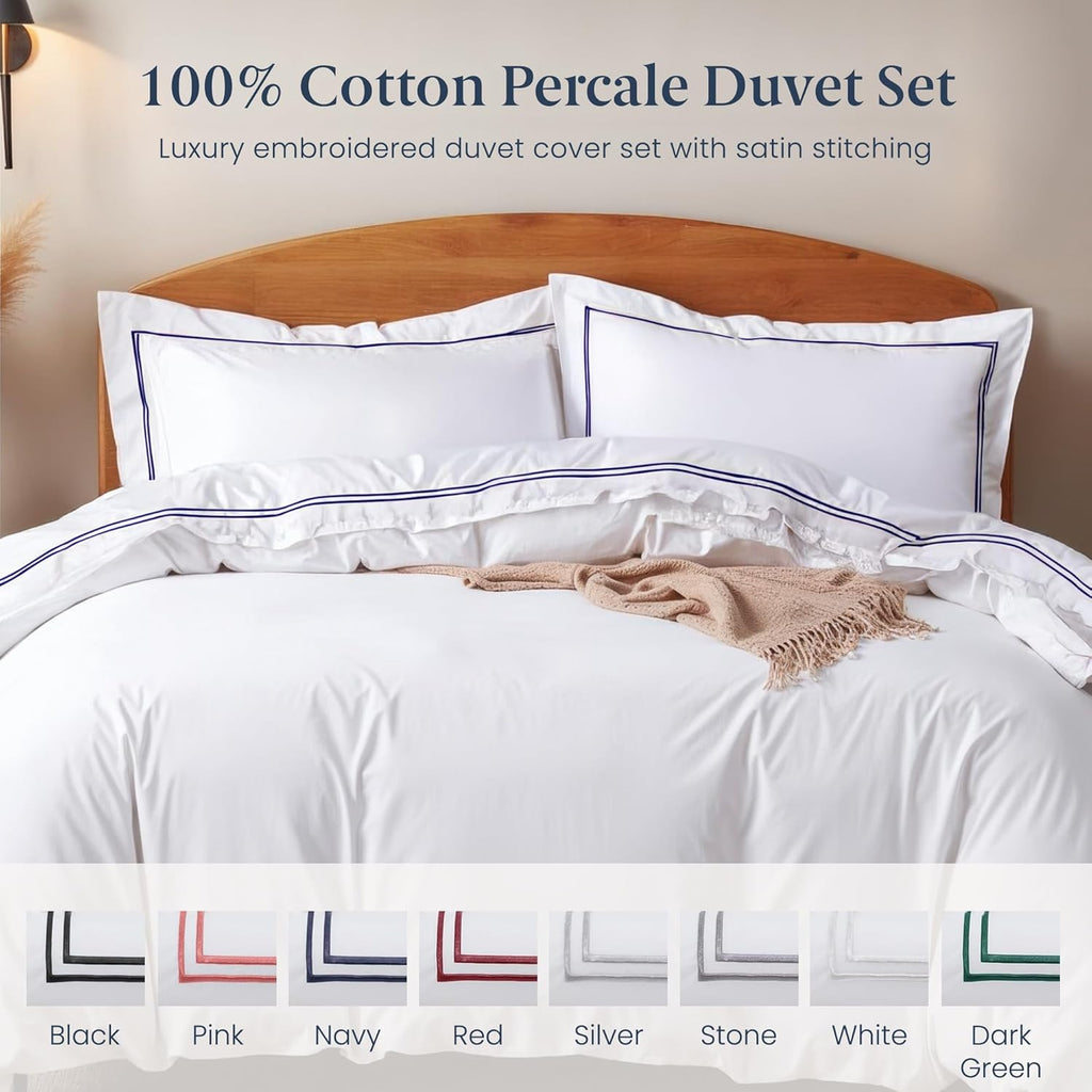 Duvet Cover Queen (3 Pieces), 100% Cotton Percale, Full/Queen, Soft, Breathable & Lightweight, Including Duvet Cover - Set of 3
