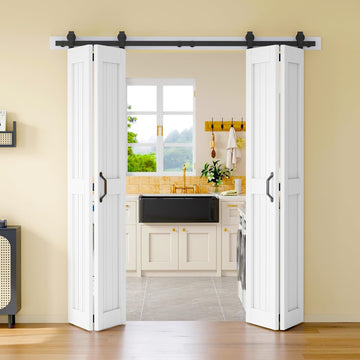 Bifold Barn Doors for Closet 72'' x 84'', Double Bifold Barn Door with Hardware Kit Included,80'' Tr