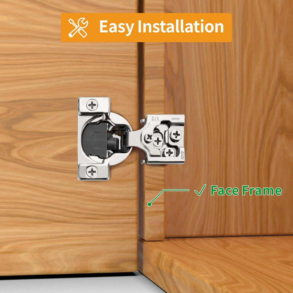 50 Pack 1/2" Overlay 3D Soft Close Concealed Hinge for Face Frame Door, Smooth Slow Self Closing Hinges, Satin Nickel