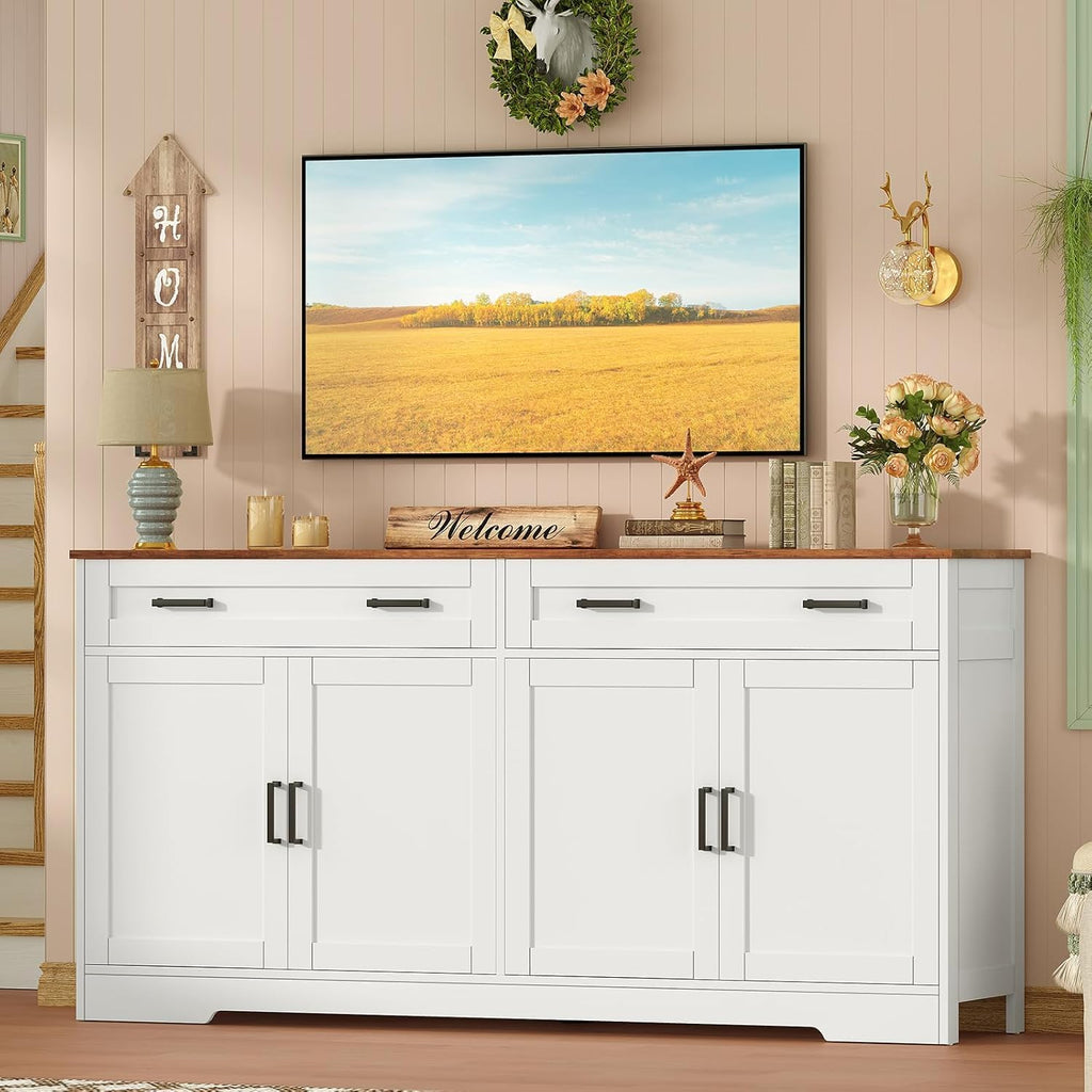 Buffet Cabinet with Storage and Drawers, 55" Large Sideboard Buffet Cabinet with Adjustable Shelves and Doors