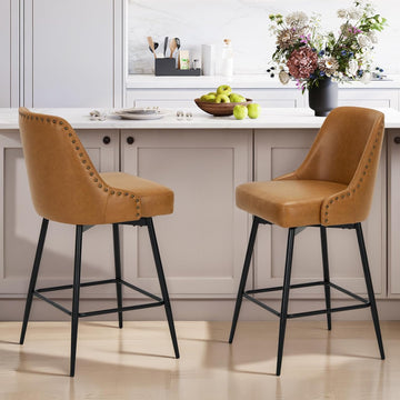 Bar Stools Set of 4, 26" Swivel Counter Height Chairs with Back,Thick Padded Seat & Footrest,Modern Faux Leather