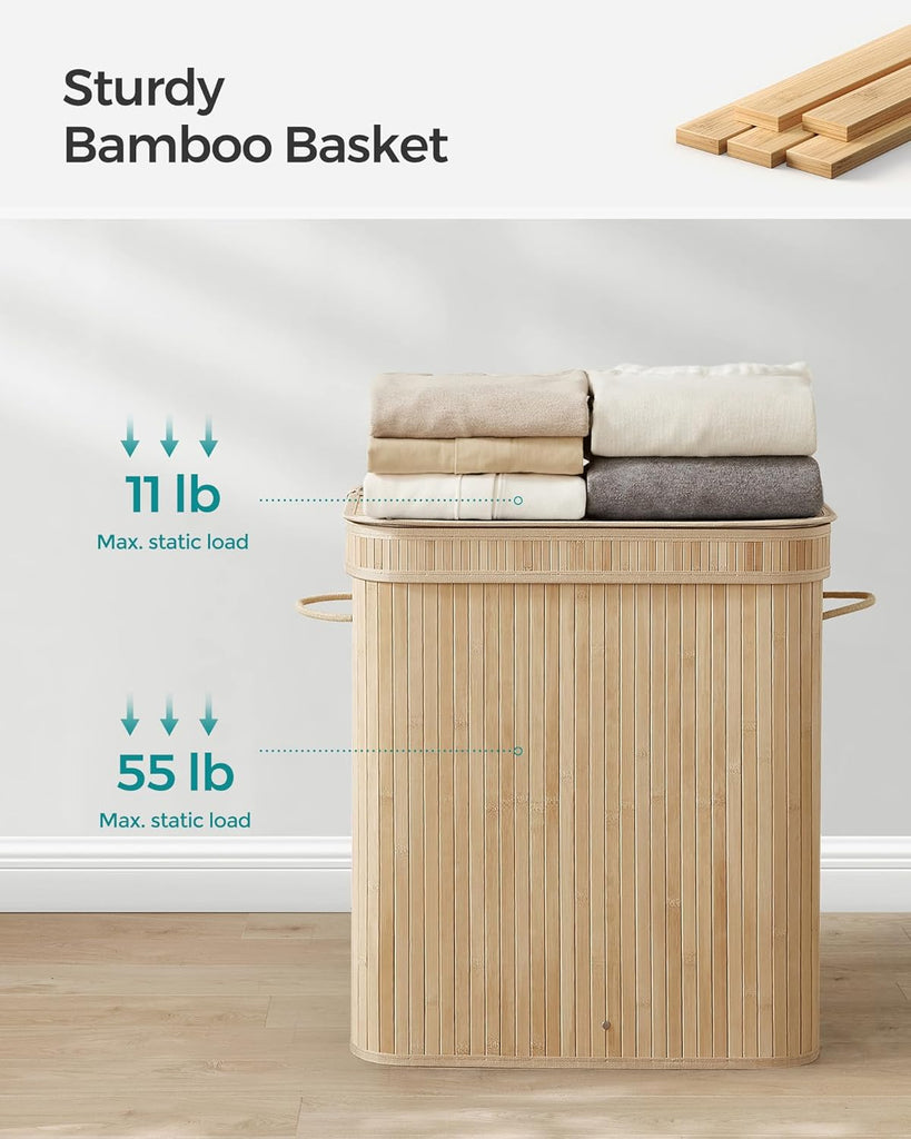 Laundry Hamper with Lid, Bamboo Laundry Basket, Removable Machine Washable Laundry Basket, with Handles
