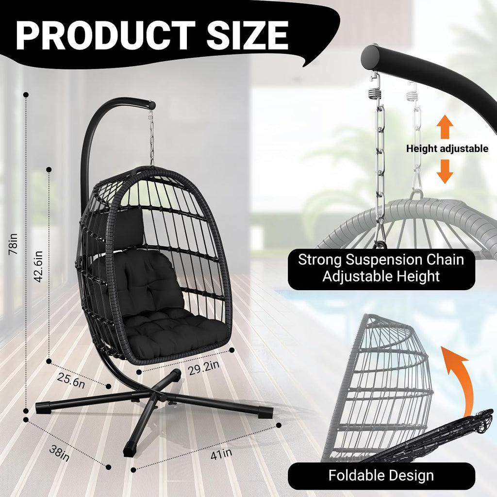 Egg Chair with Stand,Patio Rattan Wicker Hanging Hammock Chair Porch Garden,Thickened Aluminum Alloy Steel Frame and