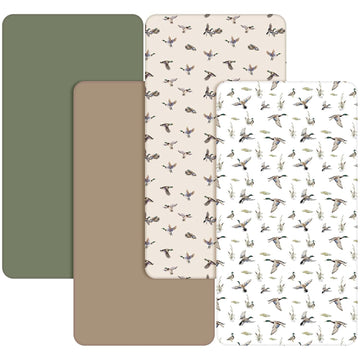 4 Pack Mallard Duck Baby Crib Fitted Sheet 52'' x 28'' Duck Hunting Stretchy Neutral Fitted Crib Mattress Sheet