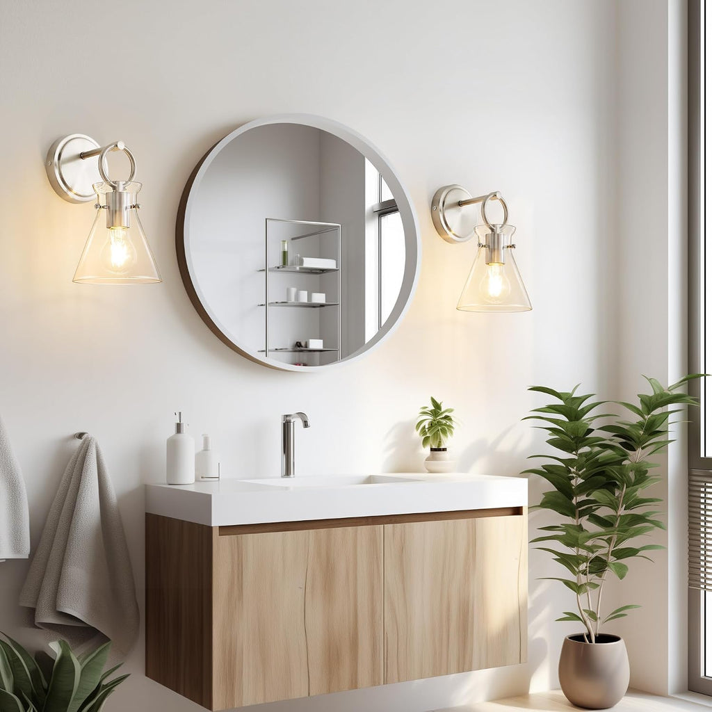 Wall Sconce 6" Clear Glass Shade Nickel 1 Pack | Modern Vanity Light Fixtures, Hardwired Wall Mount Lighting